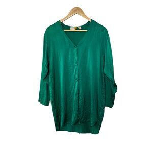 Vintage Victoria's Secret GOLD Label Green 100% Silk Night Shirt Women's Small